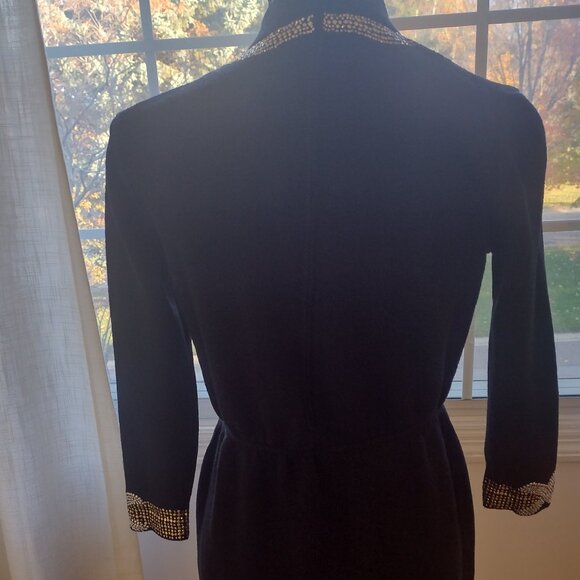 St John Evening Black Beaded Knit Dress - Picture 2 of 8